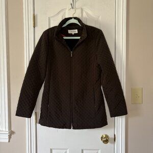 Calvin Klein Quilted Zip-Up Jacket, Dark Brown, Faux Fur Lined, Size M